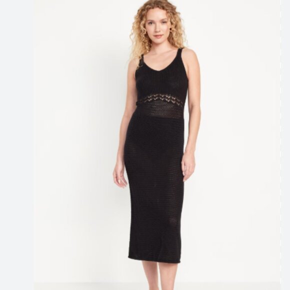 Old Navy Black Crochet Knit Dress – Sleeveless, Midi/Maxi, Beach Coverup - Picture 1 of 6